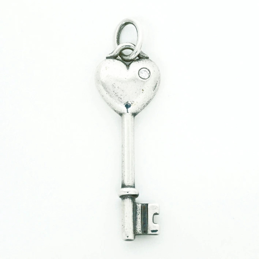 Tiffany Co Diamond Heart Key Silver Pendant Top